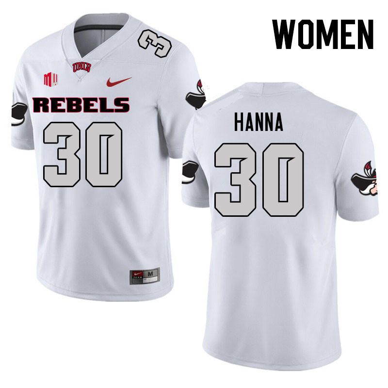 Women #30 Jordan Hanna UNLV Rebels College Football Jerseys Stitched Sale-White - Click Image to Close